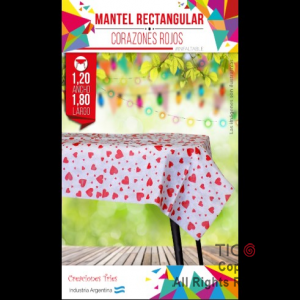 MANTEL FISELINA RECTANGULAR CORAZON ROJO x 1