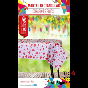 MANTEL RECTANGULAR FISELINA CORAZON ROJO x 1