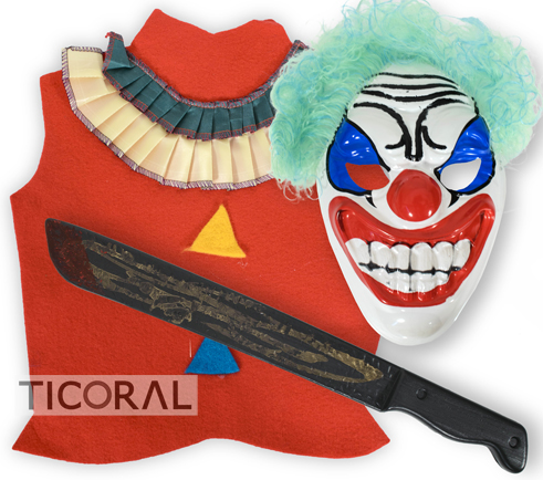 SET PAYASO ASESINO CAPA CAPUCHA MASCARA CUCHILLO x 1