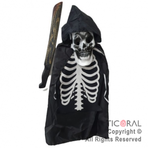 SET CALAVERA PECHERA-CAPA CAPUCHA-MACHETE CON SANGRE x 1