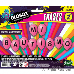 GLOBO FRASE IMPRESO MI BAUTISMO ROSA GLOBOX 12