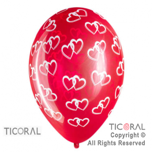 GLOBO S R12 INF CRISTAL ROJO DOS CORAZONES x 10