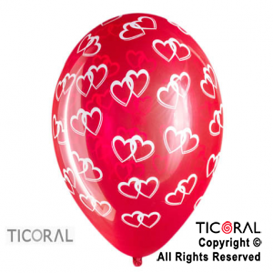 GLOBO S R12 INF CRISTAL ROJO DOS CORAZONES x 10