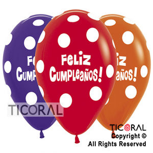 GLOBO S R12 INF FASHION F/CUMPLE PUNTOS SURTIDO x 50