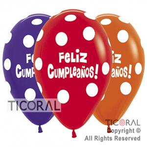 GLOBO S R12 INF FASHION F/CUMPLE PUNTOS SURTIDO x 50