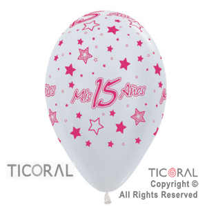 GLOBO SEMPERTEX R12 INF SATIN MIS 15 AOS BLANCO ESTRELLAS x 50