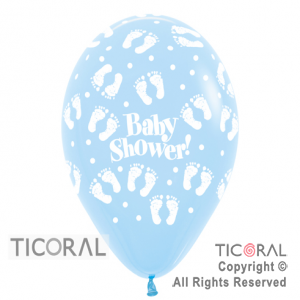 GLOBO S R12 INF FASHION PASTEL BABY SHOWER PIECITOS AZUL CELESTE x 50