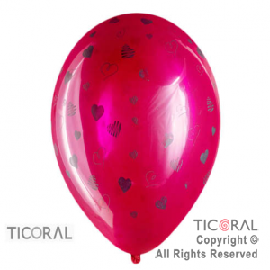 GLOBO SEMPERTEX R12 INF CRISTAL FUCSIA CORAZONES 1 x 50