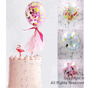 ADORNO PARA TORTA CON 2 GLOBOS CON CONFETI MULTICOLOR X 1