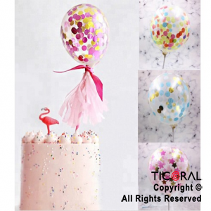 ADORNO PARA TORTA CON 2 GLOBOS CON CONFETI MULTICOLOR X 1