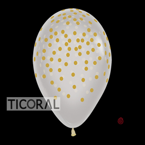 GLOBO SEMPERTEX R12 INF CRISTAL CONFETI TRANSPARENTE TINTA DORADA x 50