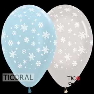 GLOBO S R12 INF CRISTAL Y SATIN TRANSPARENTE Y CELESTE COPOS DE NIEVE x 50