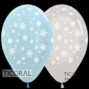 GLOBO S R12 INF CRISTAL Y SATIN TRANSPARENTE Y CELESTE COPOS DE NIEVE x 50