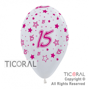 GLOBO S R12 INF SATIN PERLA NUMERO 15 IMPRESION FUCSIA x 50