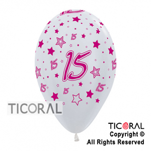 GLOBO S R12 INF SATIN PERLA NUMERO 15 IMPRESION FUCSIA x 50