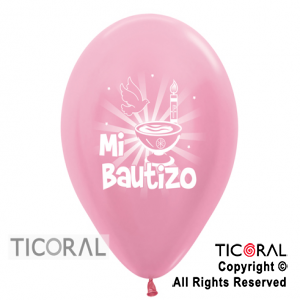 GLOBO S R12 SATIN BAUTISMO NENA ROSA TINTA BLANCA 2C x 50