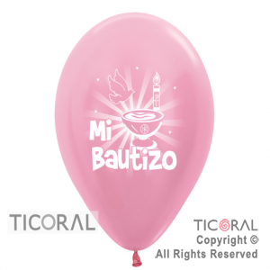 GLOBO S R12 SATIN BAUTISMO NENA ROSA TINTA BLANCA 2C x 50