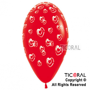 GLOBO S R12 INF CRISTAL ROJO CORAZONES PINTADO x 10