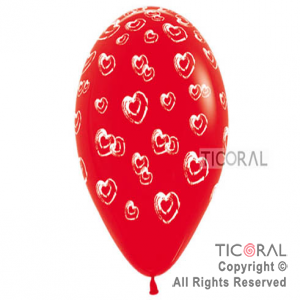 GLOBO S R12 INF CRISTAL ROJO CORAZONES PINTADO x 10