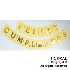 BANDERIN FELIZ CUMPLEAOS COLOR AMARILLO PASTEL CON STAMPING x 1