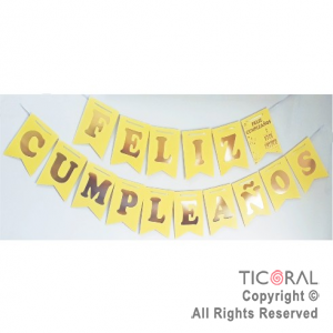 BANDERIN FELIZ CUMPLEAOS COLOR AMARILLO PASTEL CON STAMPING x 1