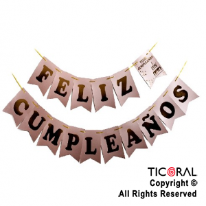 BANDERIN FELIZ CUMPLEAOS COLOR ROSA GOLD CON STAMPING x 1