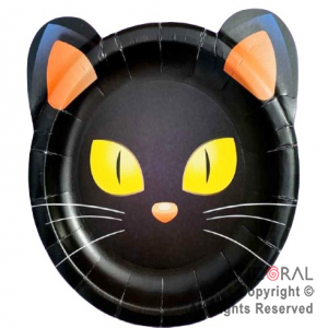 PLATO HALLOWEEN FORMA DE GATO x 8