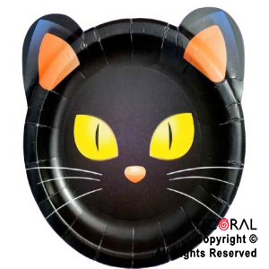 PLATO HALLOWEEN FORMA DE GATO x 8