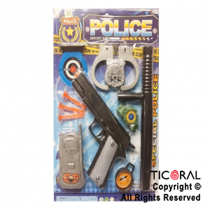 SET POLICIA REVOLVER LANZA DARDOS MACHETE ESPOSAS HANDY PLACA x 1