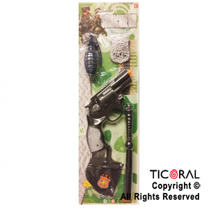 SET POLICIA REVOLVER MACHETE GRANADA CARTUCHERA Y PLACA x 1