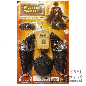 SET COWBOY 2 REVOLVER CON CARTUCHERA BALAS CINTURON Y PLACA x 1