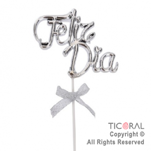 CAKE TOPPER FELIZ DIA PLATA X 1