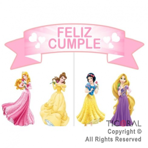 ADORNO PINCHE PARA TORTA FELIZ CUMPLE PRINCESAS x 5 UNIDADES