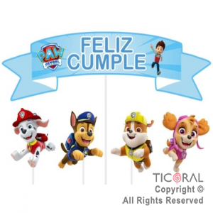 ADORNO PINCHE PARA TORTA FELIZ CUMPLE PAW PATROL x 5 UNIDADES