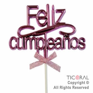 CAKE TOPPER FELIZ CUMPLEAOS COLOR ROSA CON PINCHE X 1