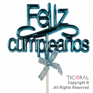 CAKE TOPPER FELIZ CUMPLEAOS COLOR AZUL CON PINCHE X 1