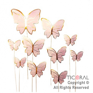 CAKE TOPPER MARIPOSA ROSA BORDE DORADO CON PINCHE X 12 UNIDADES