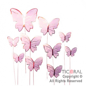 CAKE TOPPER MARIPOSA LILA BORDE DORADO CON PINCHE X 12 UNIDADES