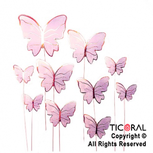 CAKE TOPPER MARIPOSA LILA BORDE DORADO CON PINCHE X 12 UNIDADES