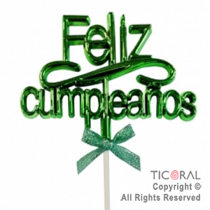 CAKE TOPPER FELIZ CUMPLEAOS COLOR VERDE CON PINCHE X 1