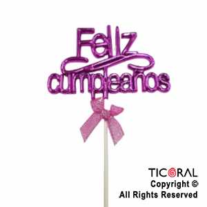 CAKE TOPPER FELIZ CUMPLEAOS COLOR FUCSIA CON PINCHE X 1
