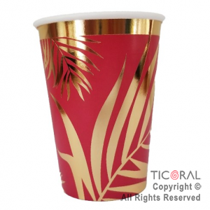 VASO POLIPAPEL 240CC HOJAS ROJO CON STAMPING X 8