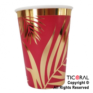 VASO POLIPAPEL 240CC HOJAS ROJO CON STAMPING X 8