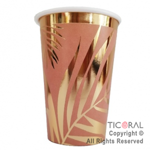 VASO POLIPAPEL 240CC HOJAS ROSA CON STAMPING X 8