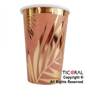 VASO POLIPAPEL 240CC HOJAS ROSA CON STAMPING X 8