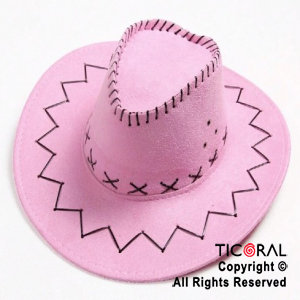 SOMBRERO COWBOY PREMIUM ROSA DE TELA X 1