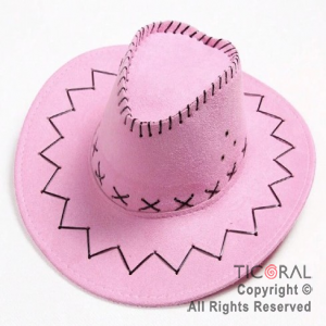 SOMBRERO COWBOY PREMIUM ROSA DE TELA X 1