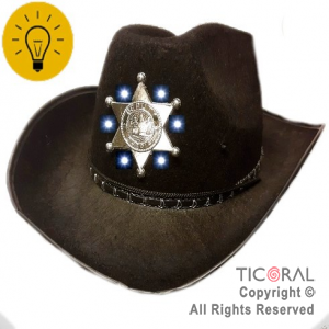 SOMBRERO SHERIFF NEGRO CON LUZ LED x 1