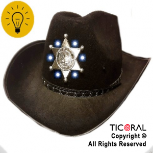 SOMBRERO SHERIFF NEGRO CON LUZ LED x 1