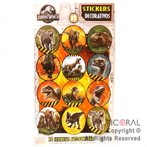 JURASSIC WORLD STICKERS AUTOADHESIVOS  X 24 UNIDADES